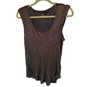 Jennifer Lopez Metallic Gold Black Sleeveless Tank‎ Top Blouse Extra Lage XL